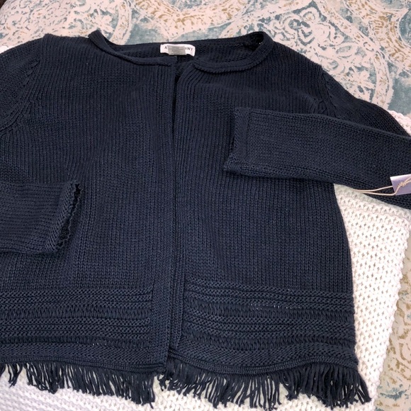 Artisan NY navy blue fringe sweater cardigan NWT - Picture 5 of 7